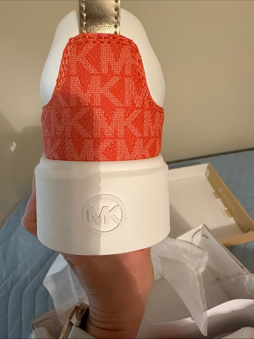 Michael Kors Kids White Sneakers with Red Logo Band